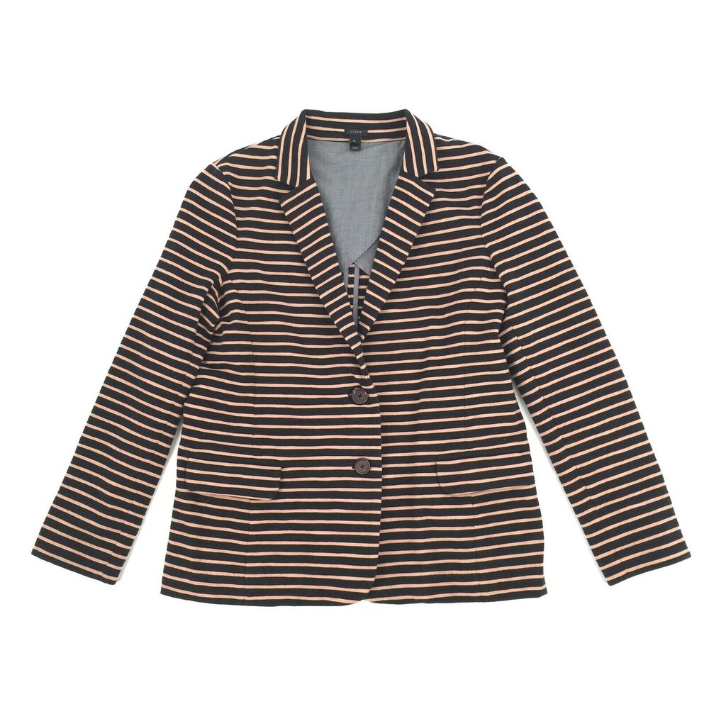 J.Crew Maritime Striped Blazer Size Medium Womens Black Brown Knit Casual M